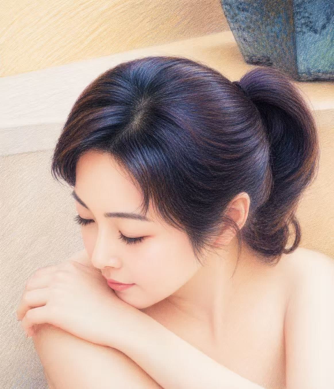 閉眼休息、神情安定的女性,肌膚潤澤透亮